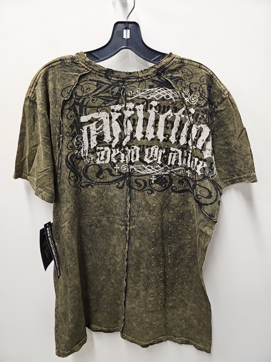 Affliction Dead Or Alive Shirt Men's Large Copper Crewneck Beaded Rockabilly gallery