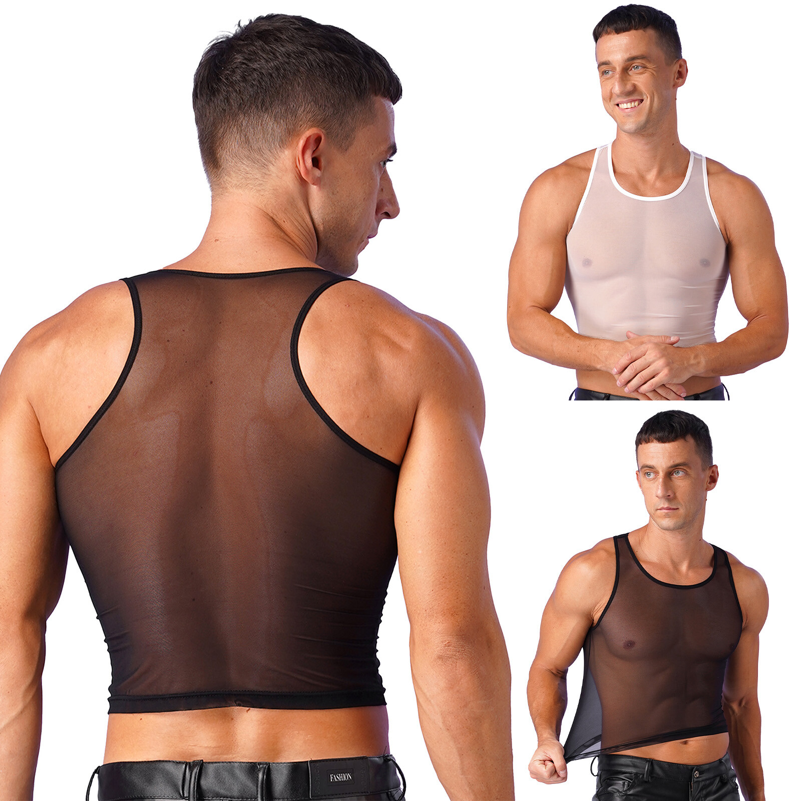 US Men Tank Tops Workout Crop Top See-Through T-shirt Muscle Blouse Mesh Vests gallery