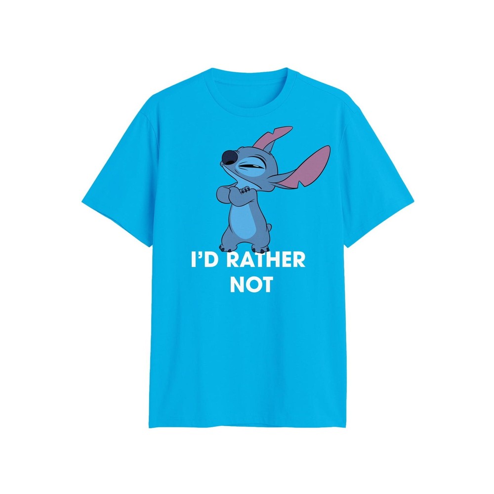Lilo & Stitch Mens I’d Rather Not Graphic T-shirt Blue XL