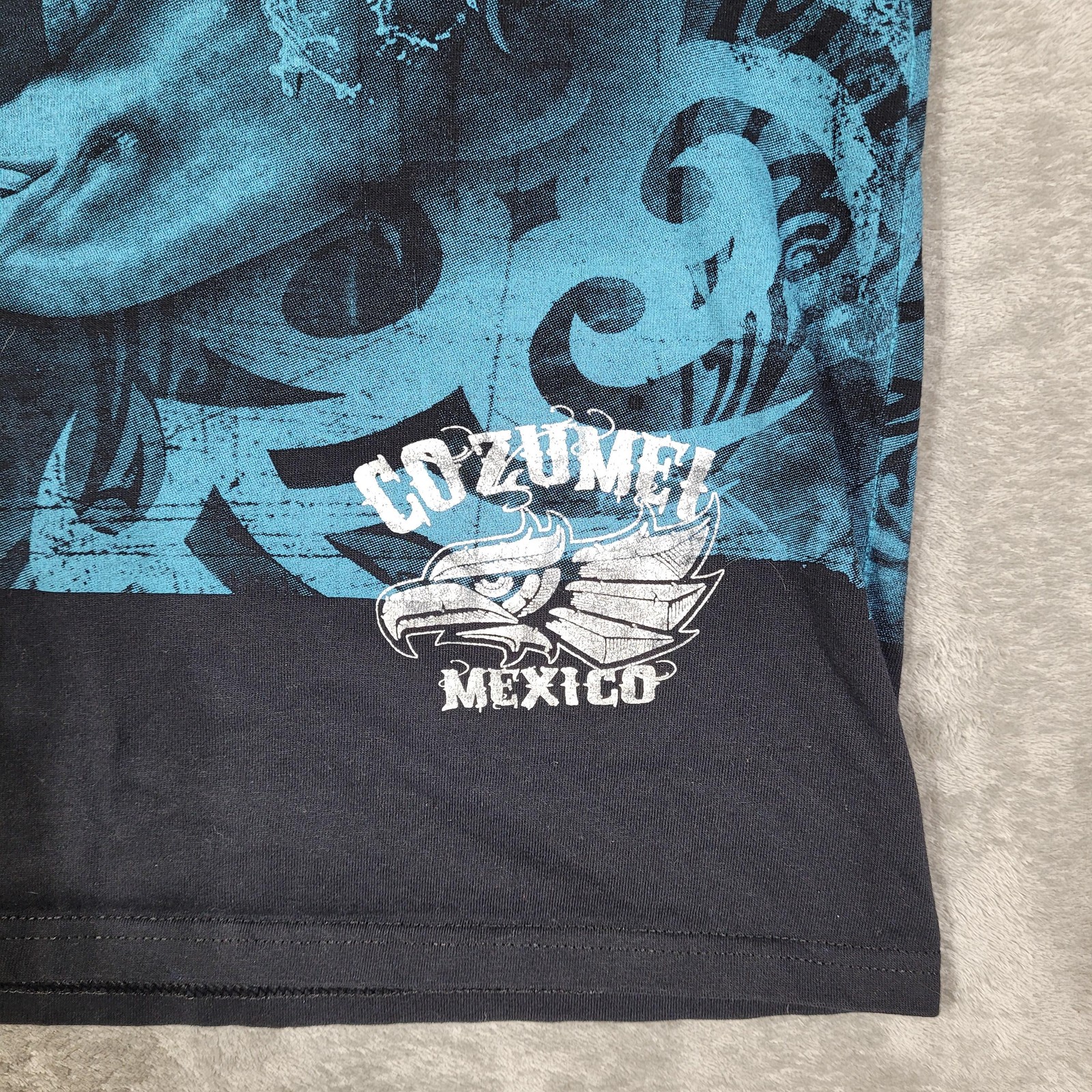 Vtg Cozumel Mexico Shirt Men XL Blue Black Yazbek Ocean Dolphin Fish Graphic AOP gallery