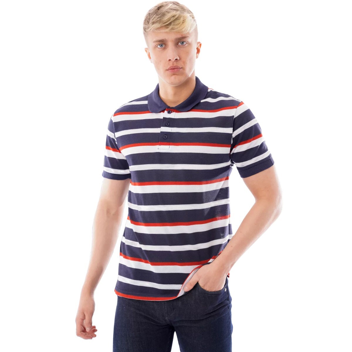 Mens Stripe Polo Pack Short Sleeve T Shirt Multi Set Casual Multipack Collar Top gallery