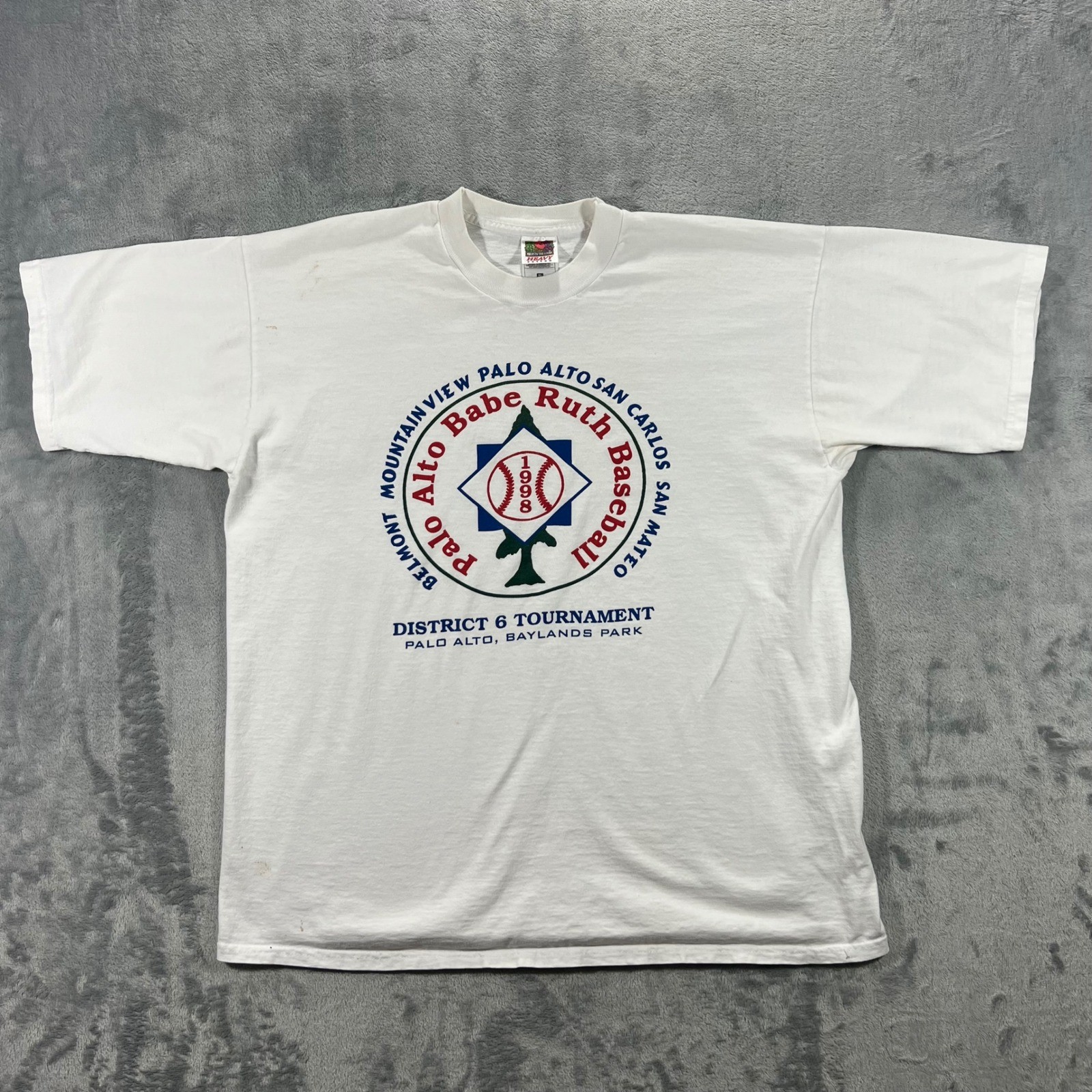 1998 Palo Alto Babe Ruth Baseball T-Shirt Mens XL White Baylands San Mateo Youth gallery