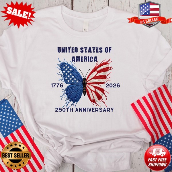 American Butterfly 250 Years Patriotic 4th of July T-Shirt | S-5XL FREESHIP