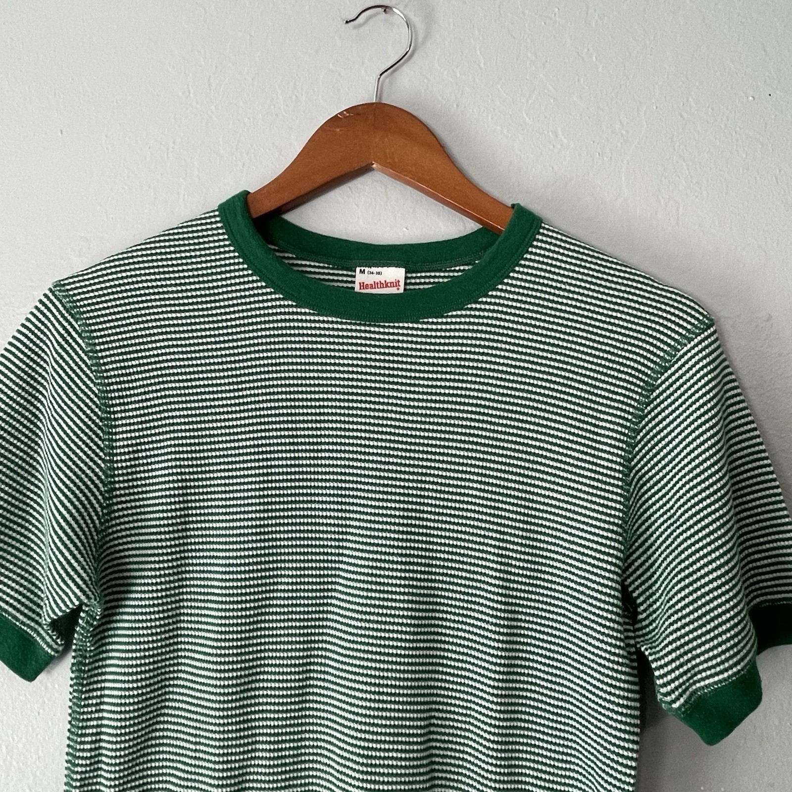 Healthknit Short Sleeve Thermal Waffle Knit Tee Shirt Medium Green White gallery