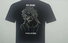 Men’s Black Religious Graphic Print Crew Neck Short Sleeve T-Shirt Size L