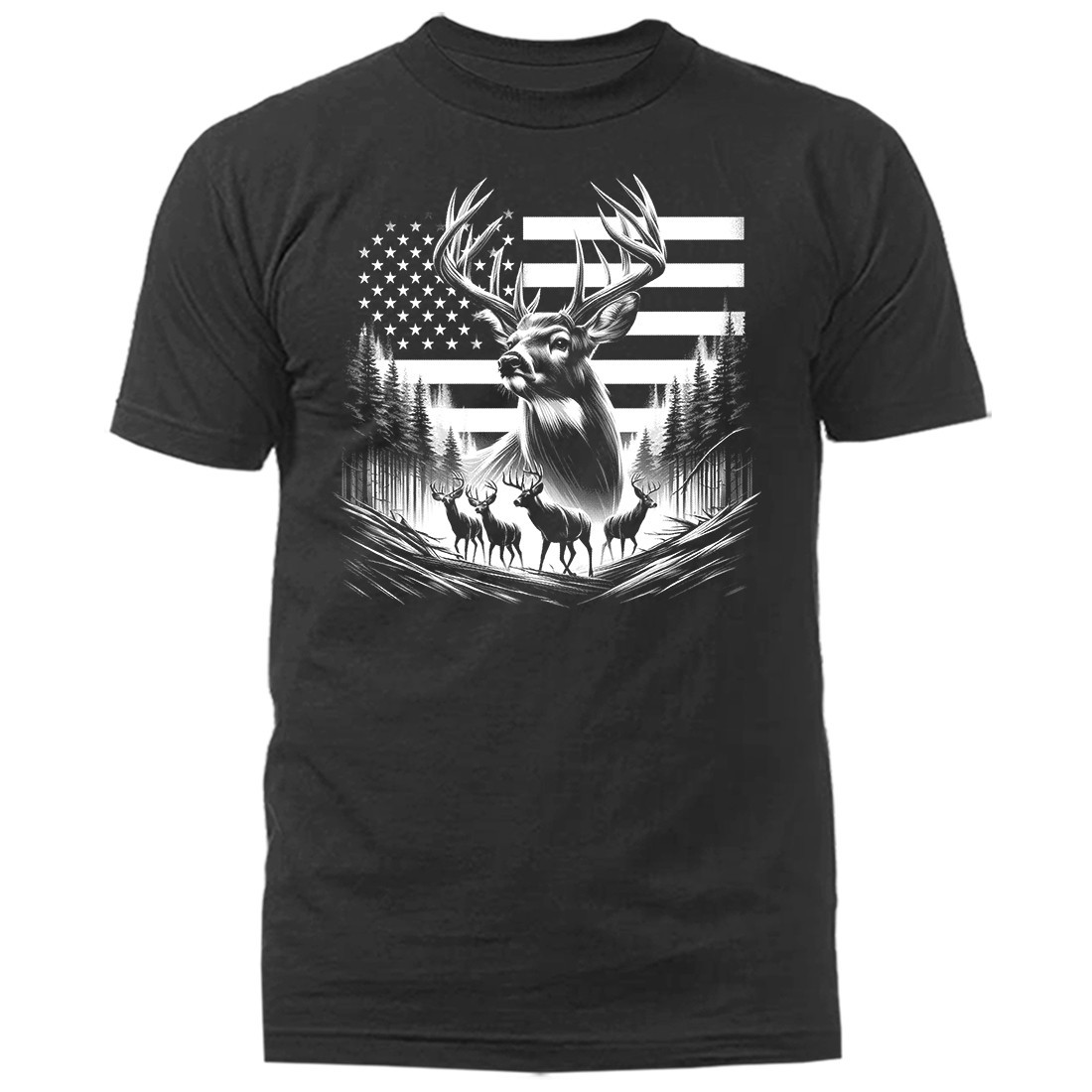 American Flag Deer Hunting Buck Wildlife Wilderness Outdoor Nature T-shirt
