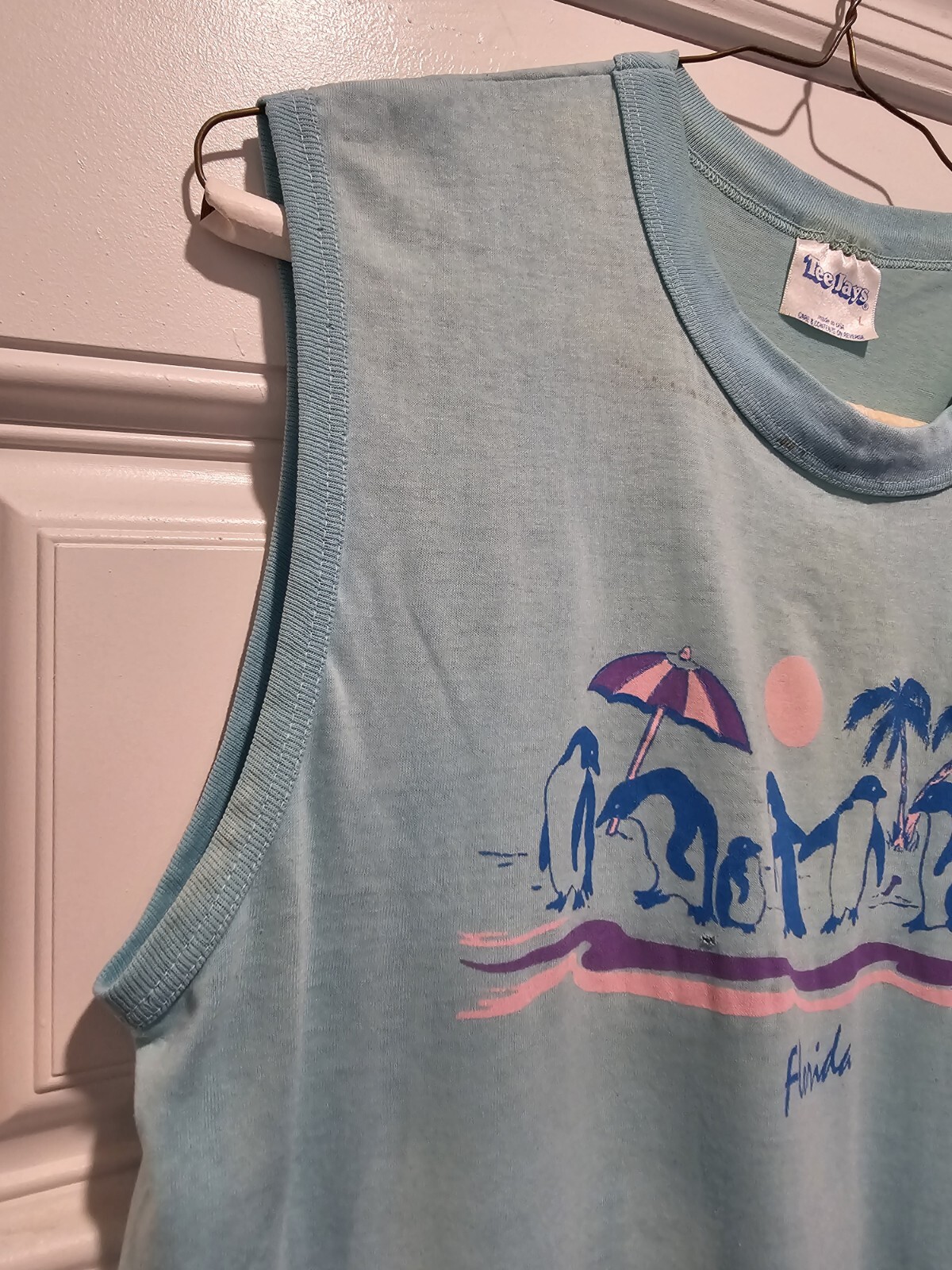 VTG Florida Beach Penguins Distressed Tank Top Mens L Tee-Jays Single Stitch USA gallery