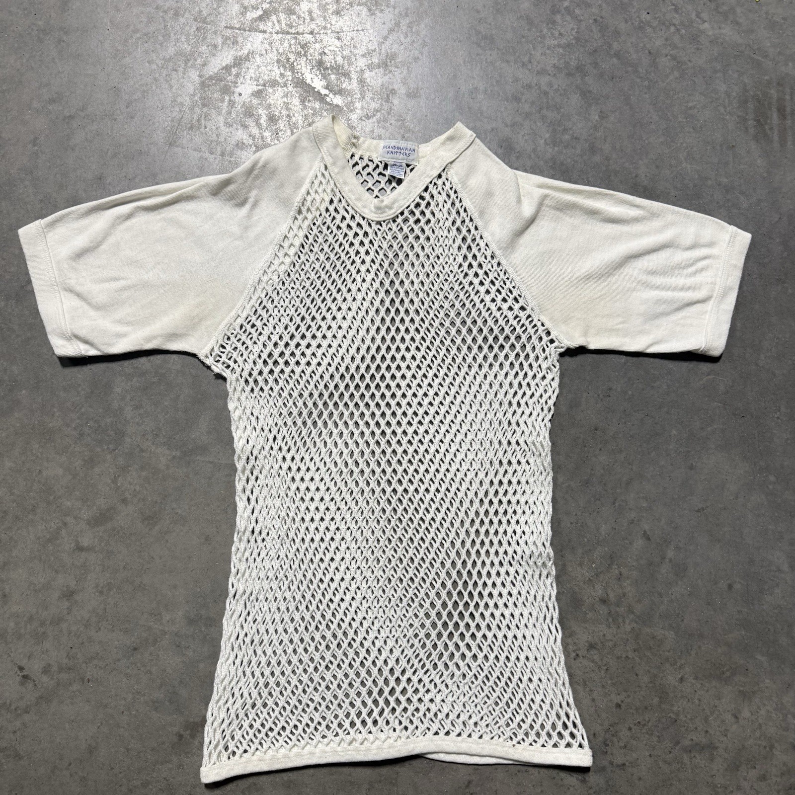 Scandinavian Knitters Small 34-36 Mens Vintage Fishnet Top 1960's Open Knit gallery
