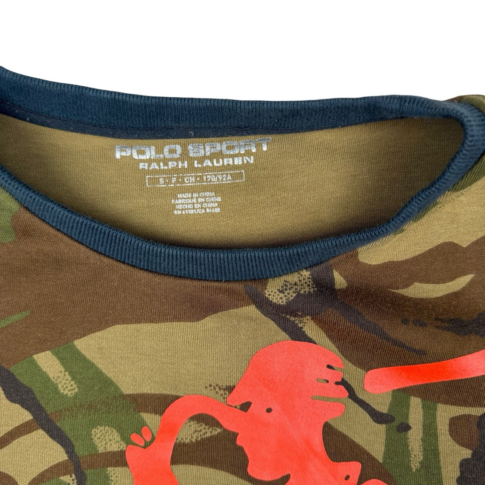 Ralph Lauren POLO Big Orange Pony on Green Black Camo Long Sleeve Tee Shirt Sm gallery
