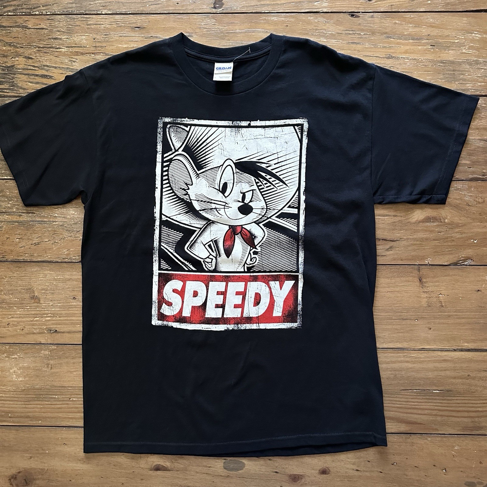 Speedy Gonzales Shirt Mens Large Black Looney Tunes Graphic Tee Gildan Y2K Style
