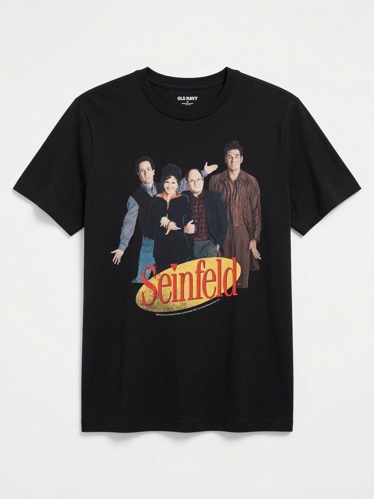 Men’s Black Seinfeld Graphic Print Crew Neck Short Sleeve T-Shirt M