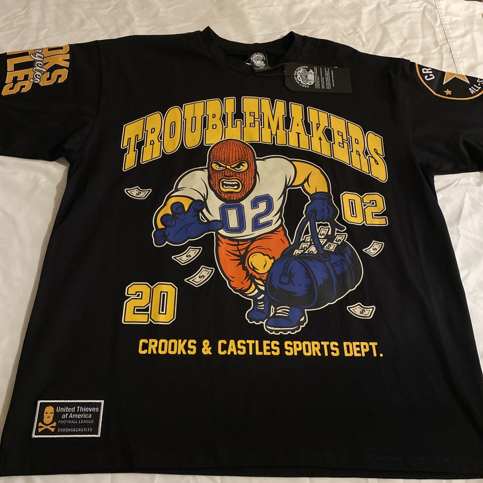 Crooks & Castles Crooks Football League Drop Shoulder Men Heavy Tee Black Size M