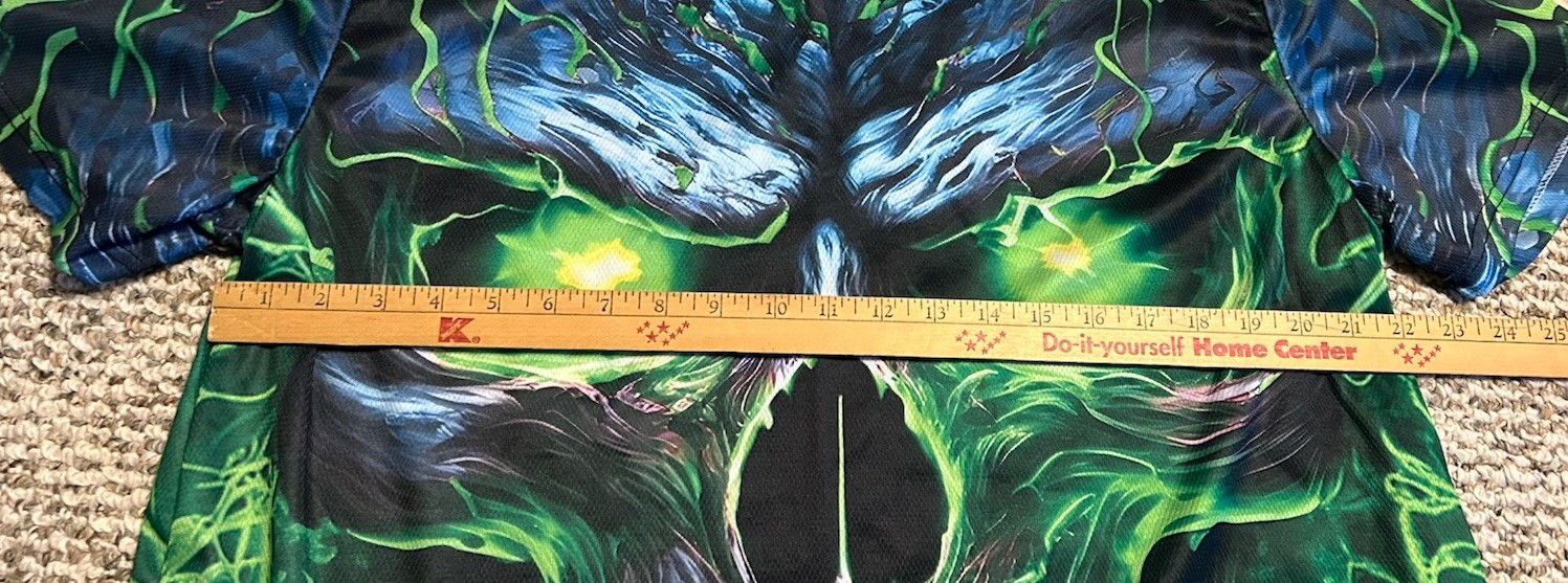 Green Flaming Skull All Over Print T-shirt XL Polyester Spandex gallery