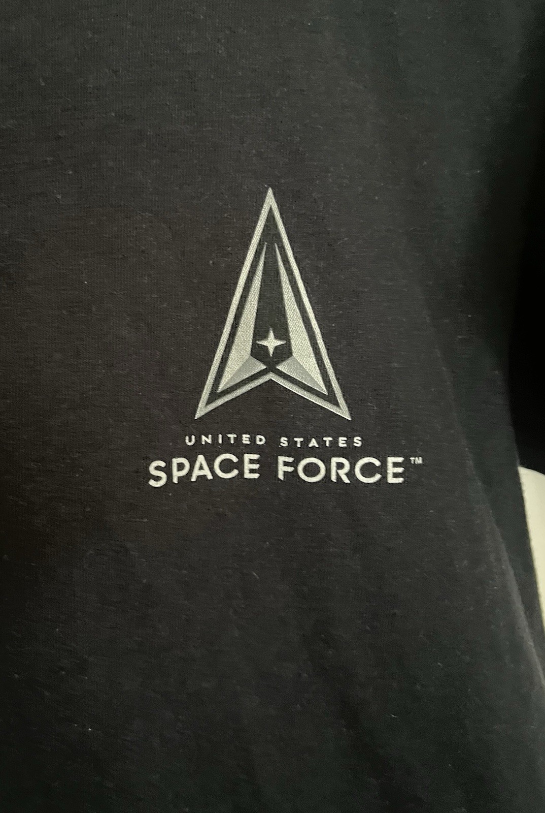 US Air Force Space Force T-shirt Men’s Medium Black W/ Grey Chevron Logo gallery