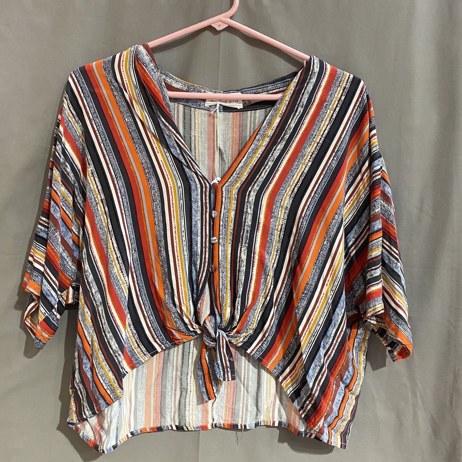 Mustard Seed button-front blouse a colorful striped pattern Size M Boho TG2078