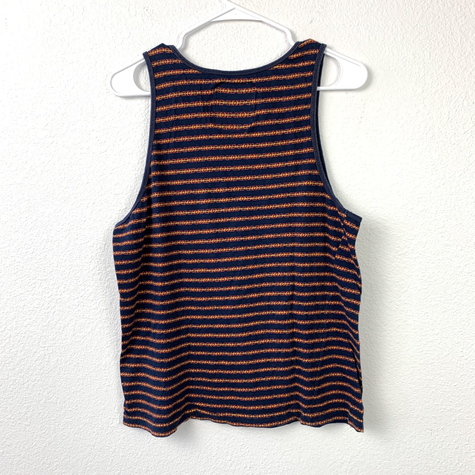 Beautiful Giant Men's M Medium Striped Tank Top Navy Blue Orange Pocket gallery
