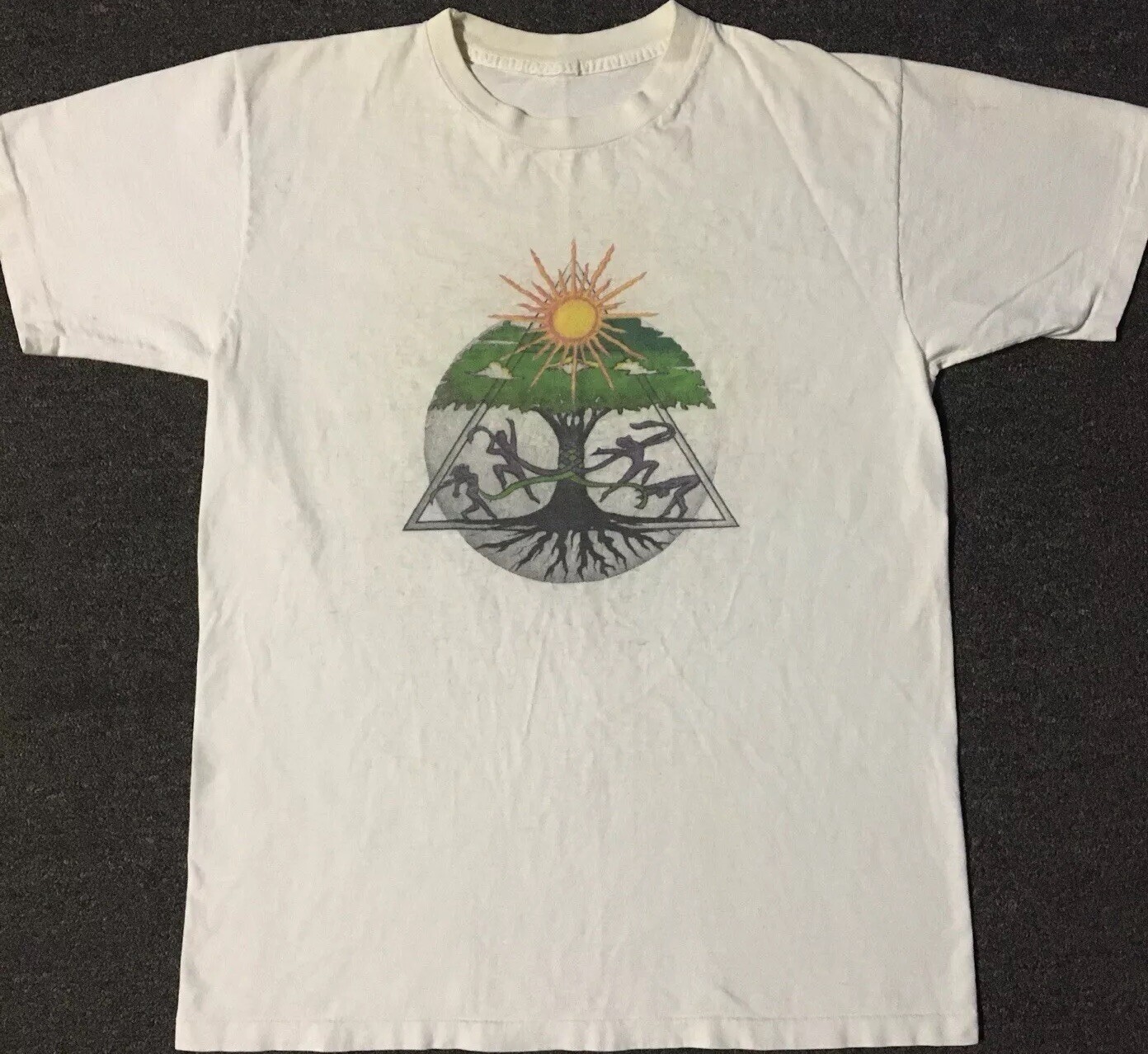 Vtg 90s Sun Dance Faded Shirt M Abstract Art AOP Nature Hippie Peace Grunge 80s