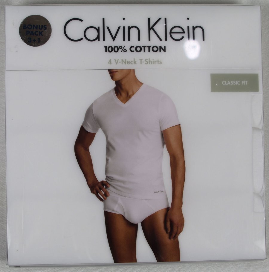 Calvin Klein 4 Pack White Classic Fit V Neck T-shirts Tee Cotton NWT gallery