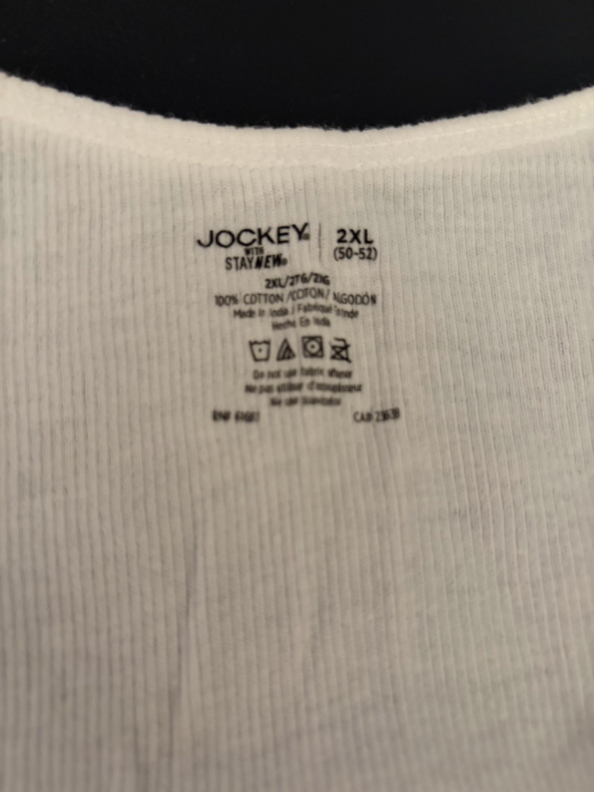 Jockey Tank Top Men’s Size 2XL ( 50-52 ) 1 pc White Ribbed Knit gallery