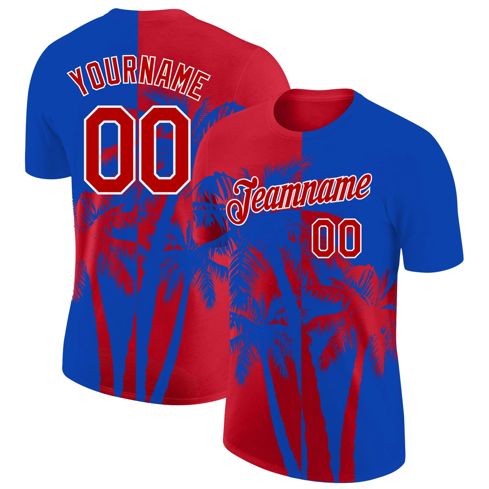 Custom Thunder Blue Red White Hawaii Palm Tree T-Shirt Tropical Summer Gift gallery
