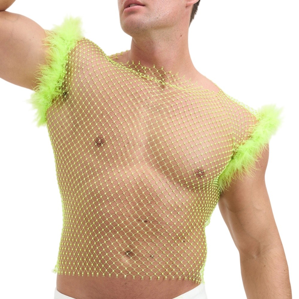 Men’s Stylish Fishnet Hollow Out Perspective Vest Nightclub Sleeveless Crop Tops