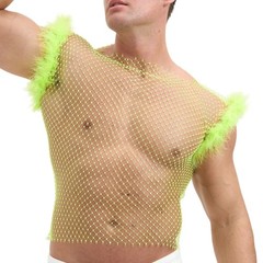 Men’s Stylish Fishnet Hollow Out Perspective Vest Nightclub Sleeveless Crop Tops