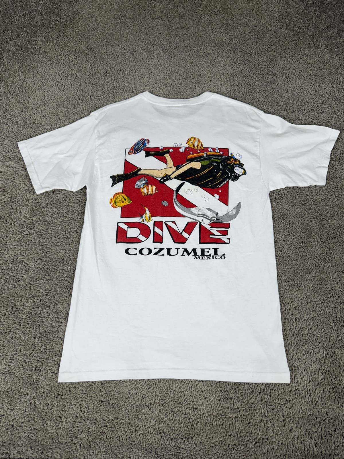 Vintage Cozumel Mexico Scuba Diving Shirt Mens M Ocean Dive Ocean Flag Tee
