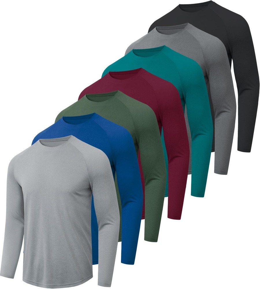 7 Pack Long Sleeve Shirts for Men – Quick Dry Moisture Wicking UPF 50+ Sun Pr…