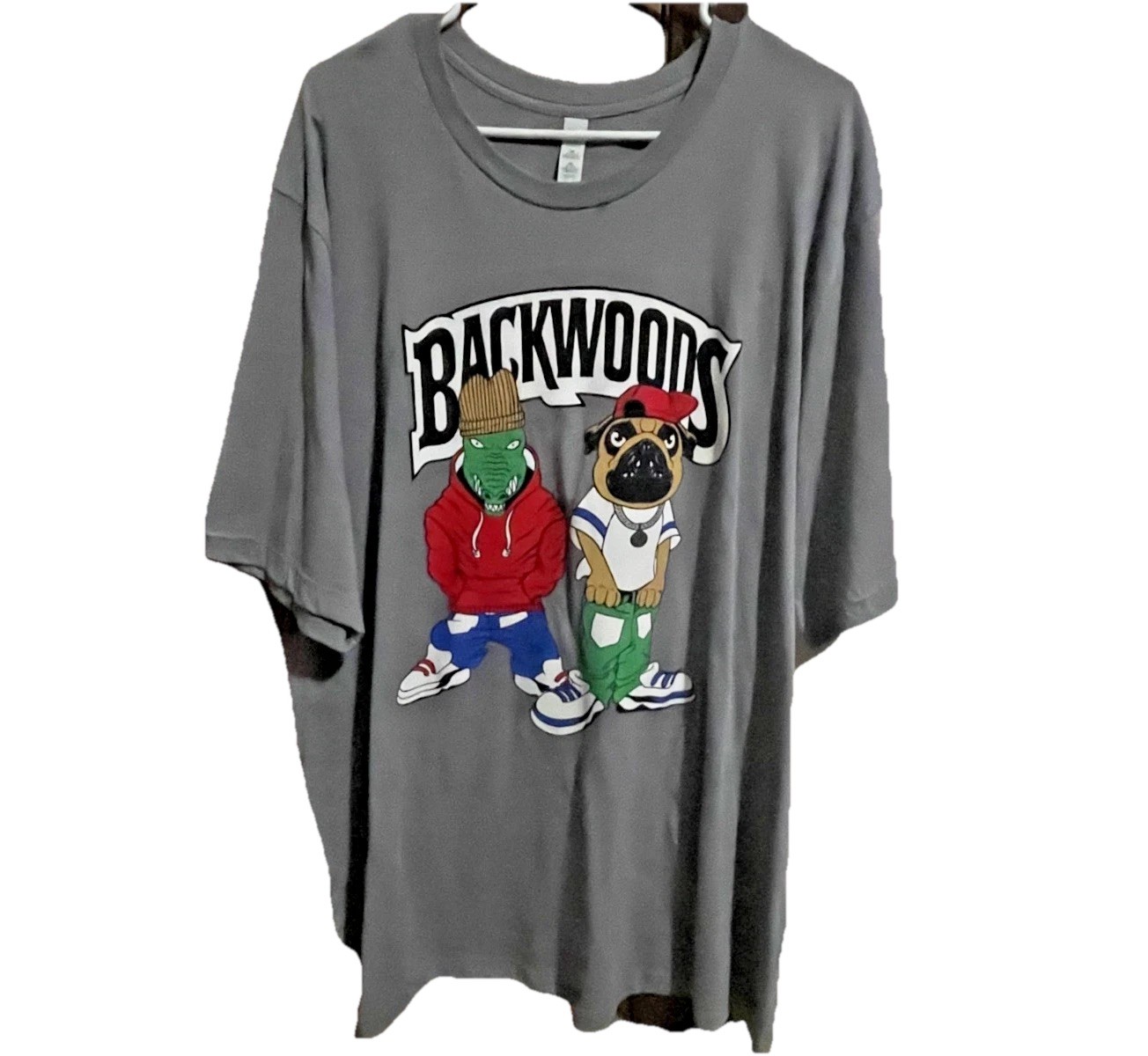 Backwoods Gildan Heavy Cotton Graphic T Shirt Alligator Pug Size 3XL Gray XXXL