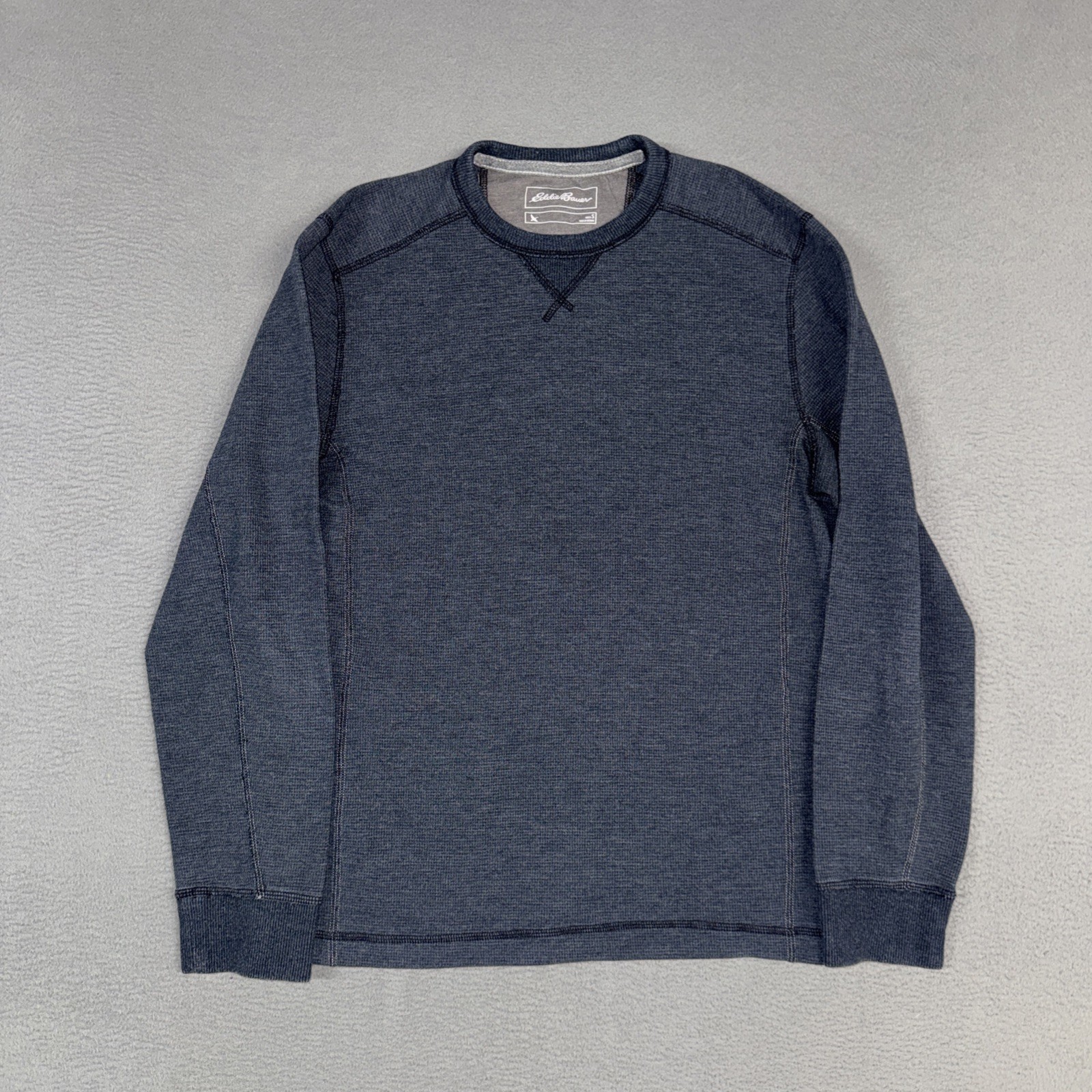 Eddie Bauer Thermal Shirt Mens Small Blue Gray Long Sleeve Waffle Knit Stretch gallery