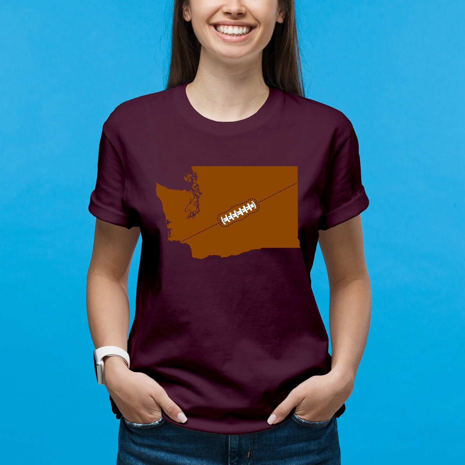Washington Football State Shape - Hometown Pride T Shirt - Maroon gallery