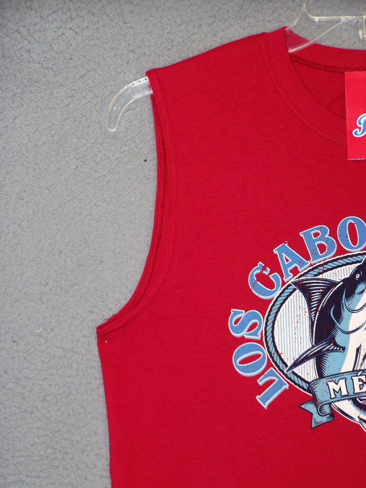 Los Cabos Tank Top Adult Medium Red Graphic Marlin Ocean Beach Outdoor Mens gallery