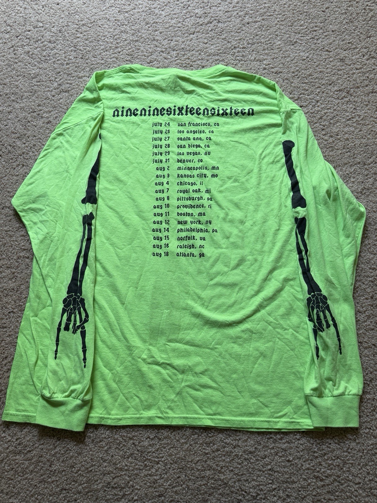 Playboi Carti Die Lit Merch 2018 Neon Green Skeleton L/S Size L gallery