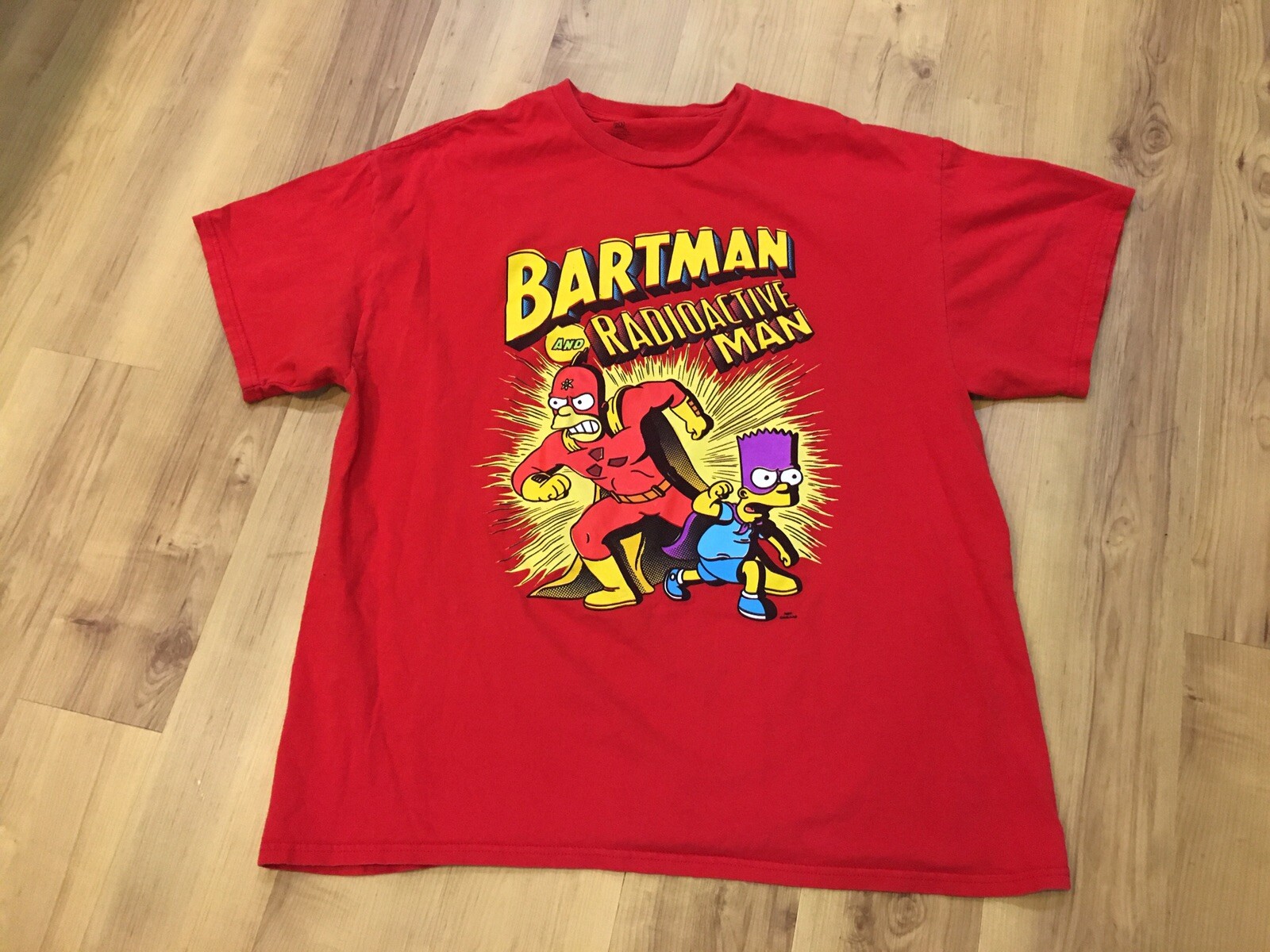 The SIMPSONS Mens Adult Red T-shirt XL BARTMAN And RADIOACTIVE MAN Comic style gallery