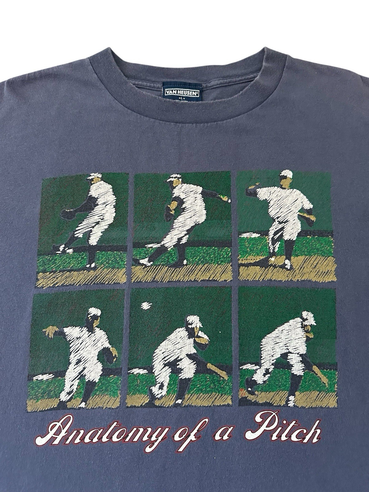Vintage Anatomy of a Pitch Baseball T Shirt Men’s XL Blue 90’s USA gallery