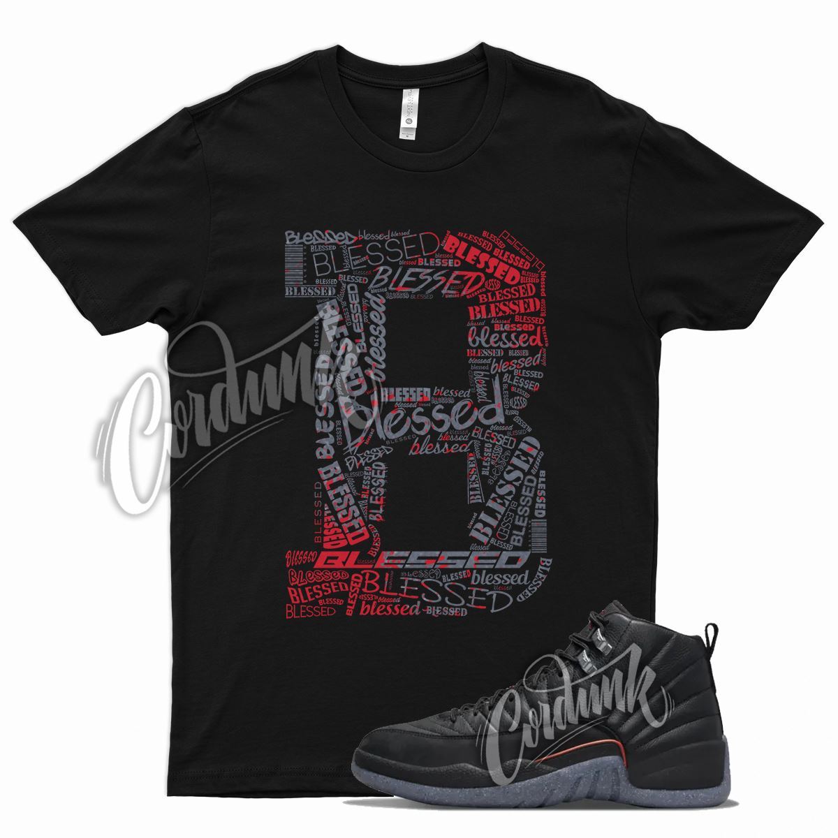 Black BLESSED T Shirt for J1 12 Utility Grind Bright Crimson Gym Red