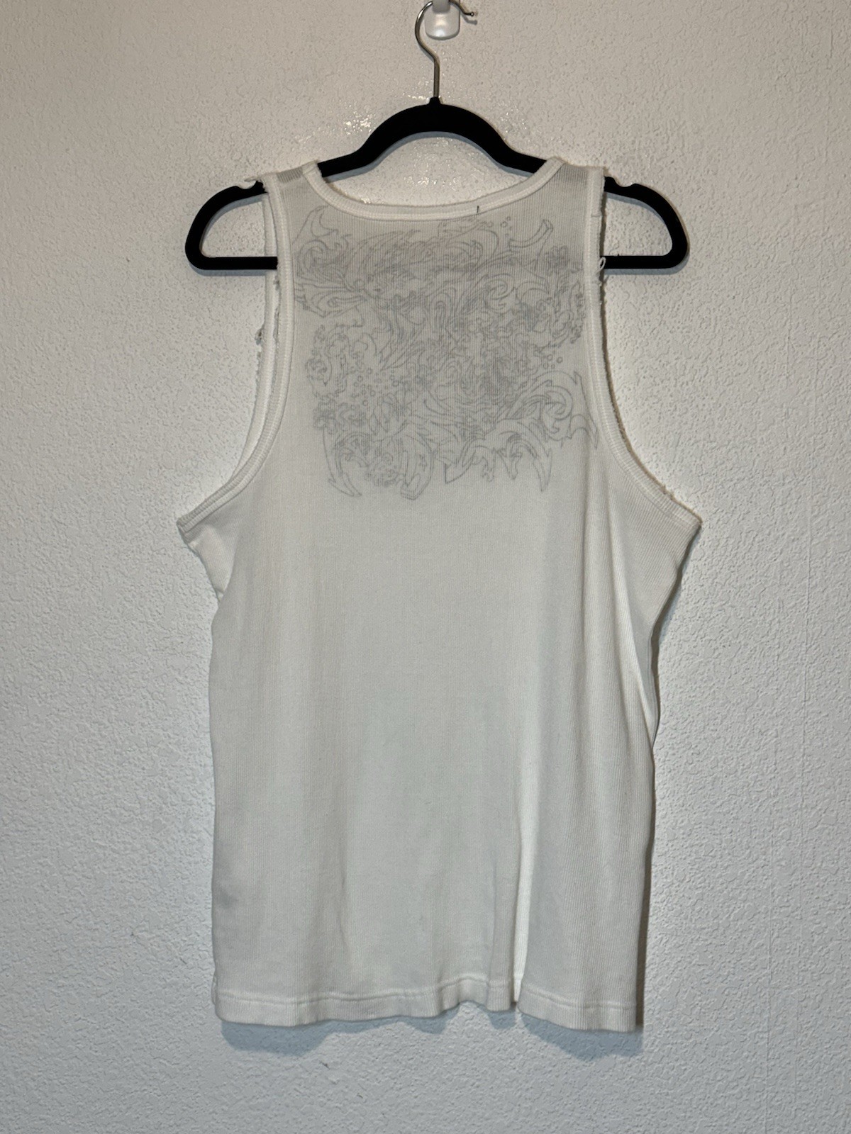 Y2K Marithe Francois Girbaud 38 Distressed Ribbed White Tank Top Dragon Graphic gallery
