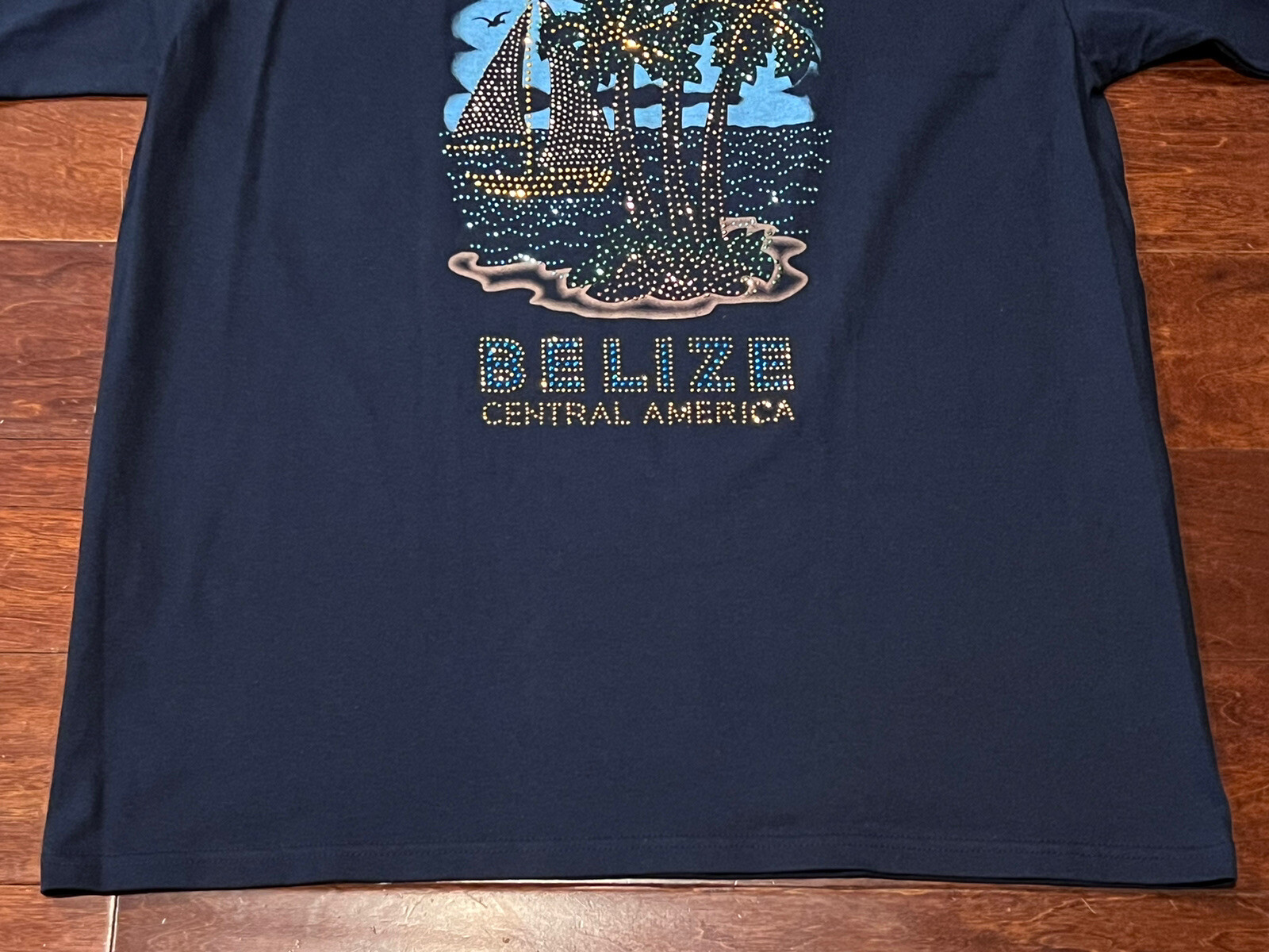 Belize Central America Blue Green Mens Women's XL Beaded Beach T Shirt YAZBEK gallery
