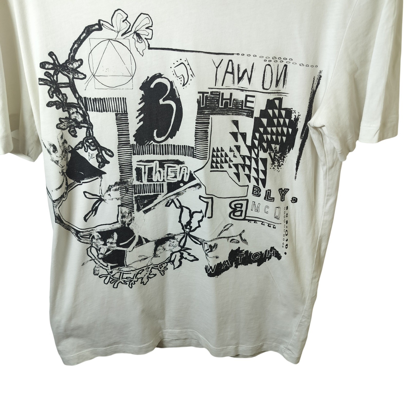 McQ Alexander McQueen Mens Abstract Graphic Print T-Shirt White Cream Large gallery