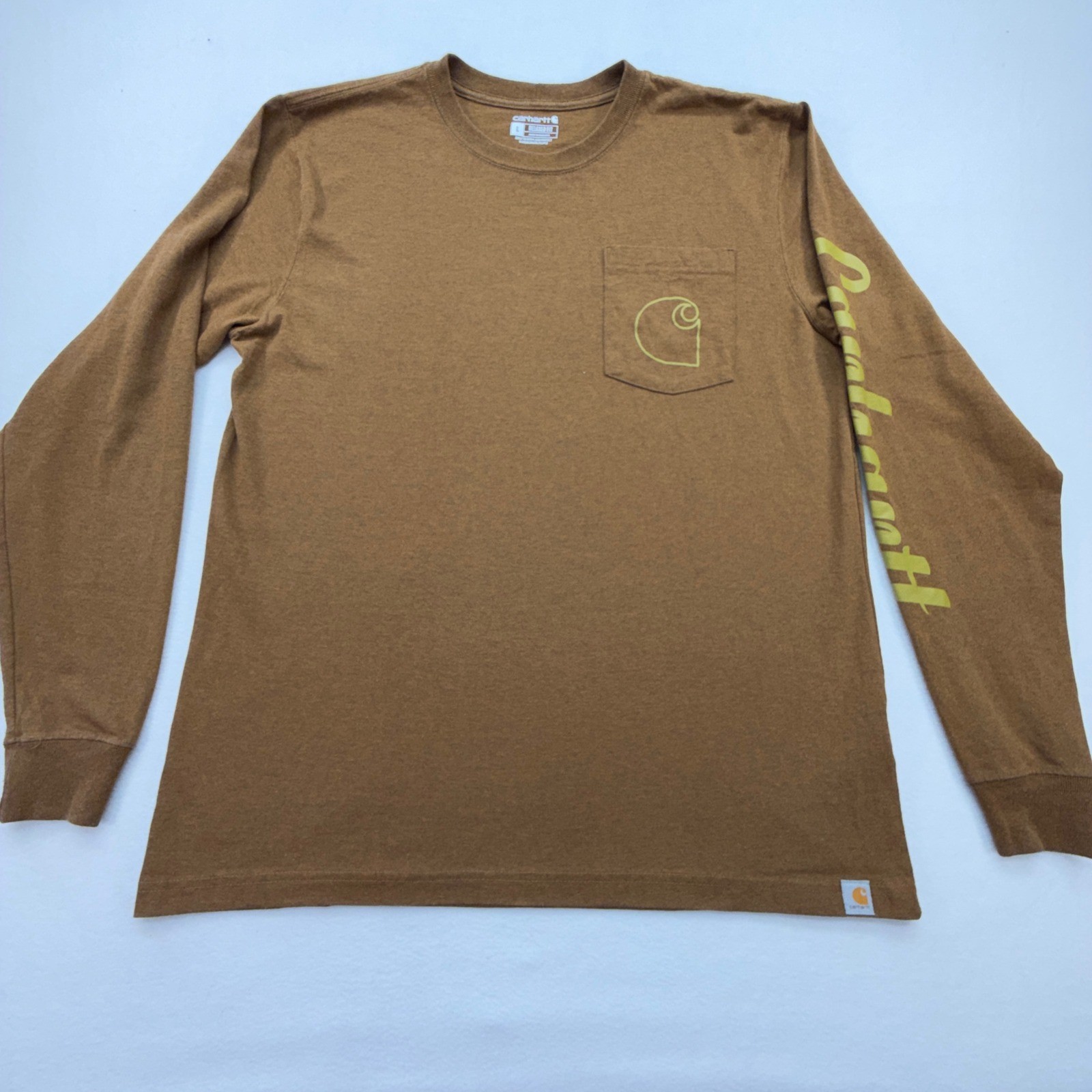 Carhartt Long Sleeve T-Shirt Mens Large Brown M Graphic Pocket Logo Tee gallery