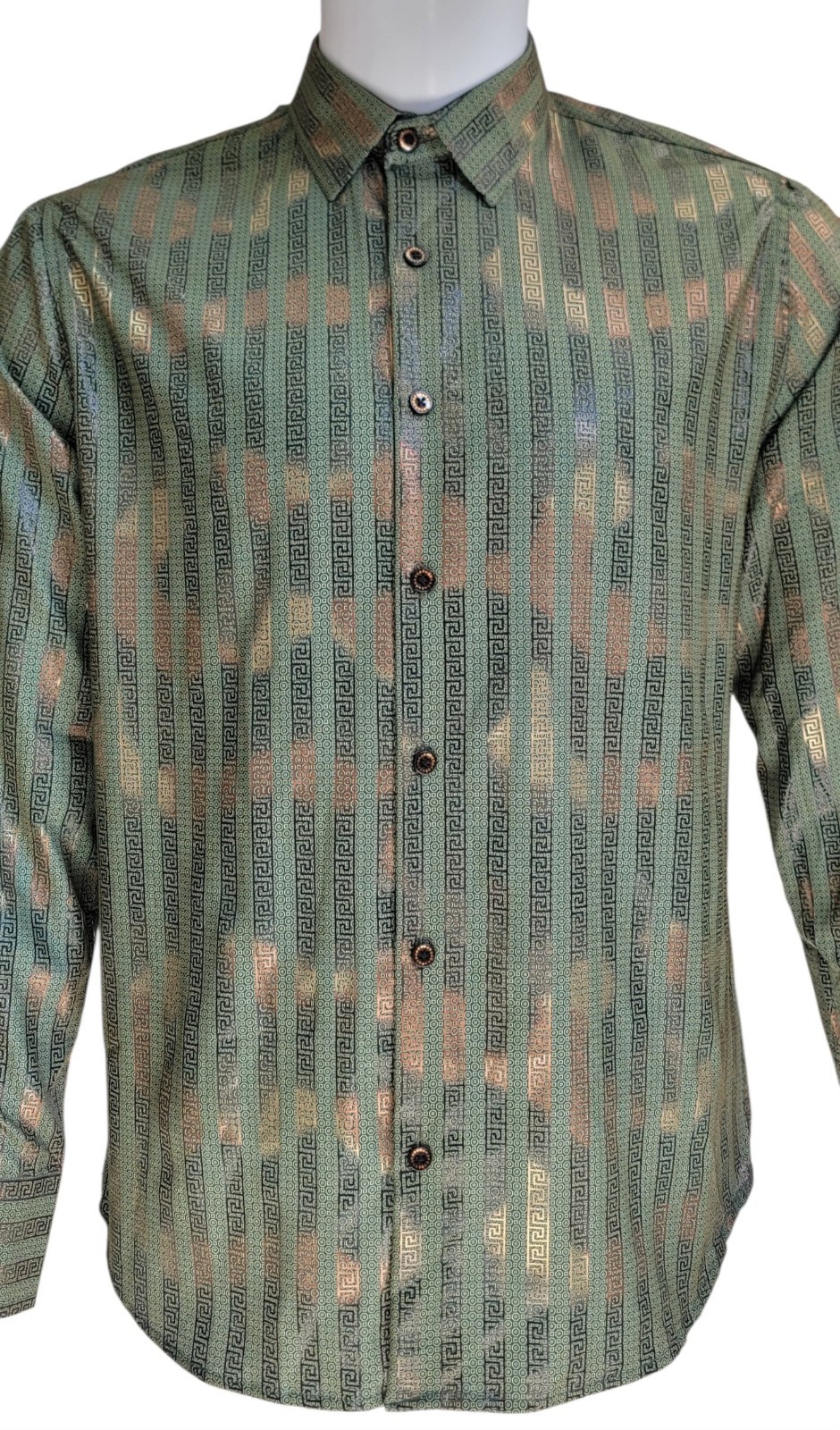 Men's Italian Fashion Long Sleeves Buttom-Up Metallic Green Olive Bronze Shirt gallery