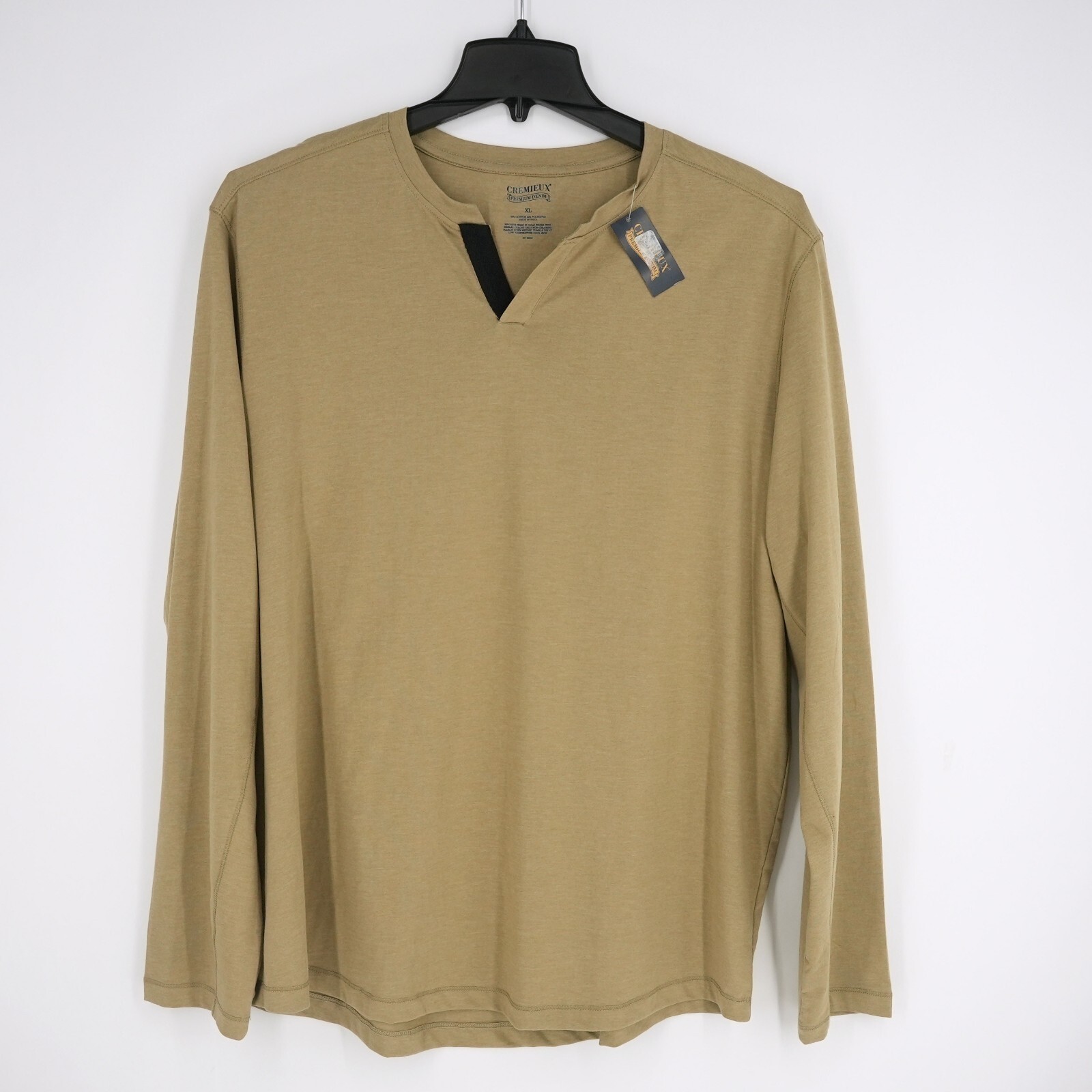 Cremieux Men's Long-Sleeve Shirt Notch Neck XL Tan Solid Tagless NWT gallery