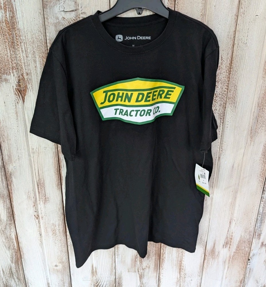 NWT JOHN DEERE Black Logo 100% Cotton T-Shirt Size Mens Medium