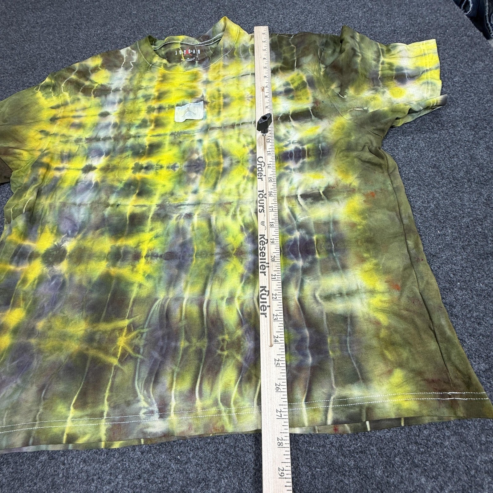 Jordan T-Shirt Mens XL Yellow Olive Tie Dye Flight Jumpman Logo CUSTOM OOAK gallery