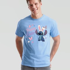 Unisex Blue Alien Hoppy Easter Bunny Butterflies Graphic Cotton Spring T-Shirt