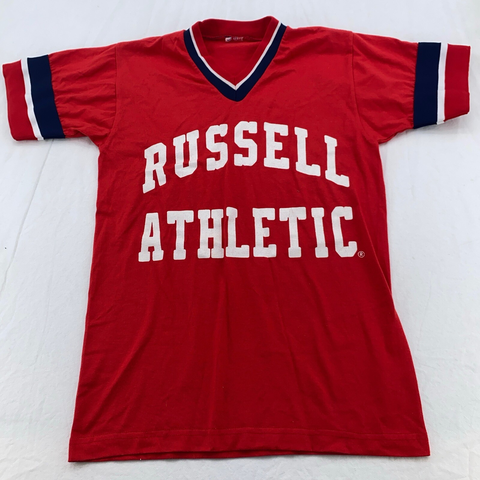 vtg 80s RUSSELL ATHLETIC BASEBALL JERSEY V NECK T-Shirt 2XS sports ringer gallery