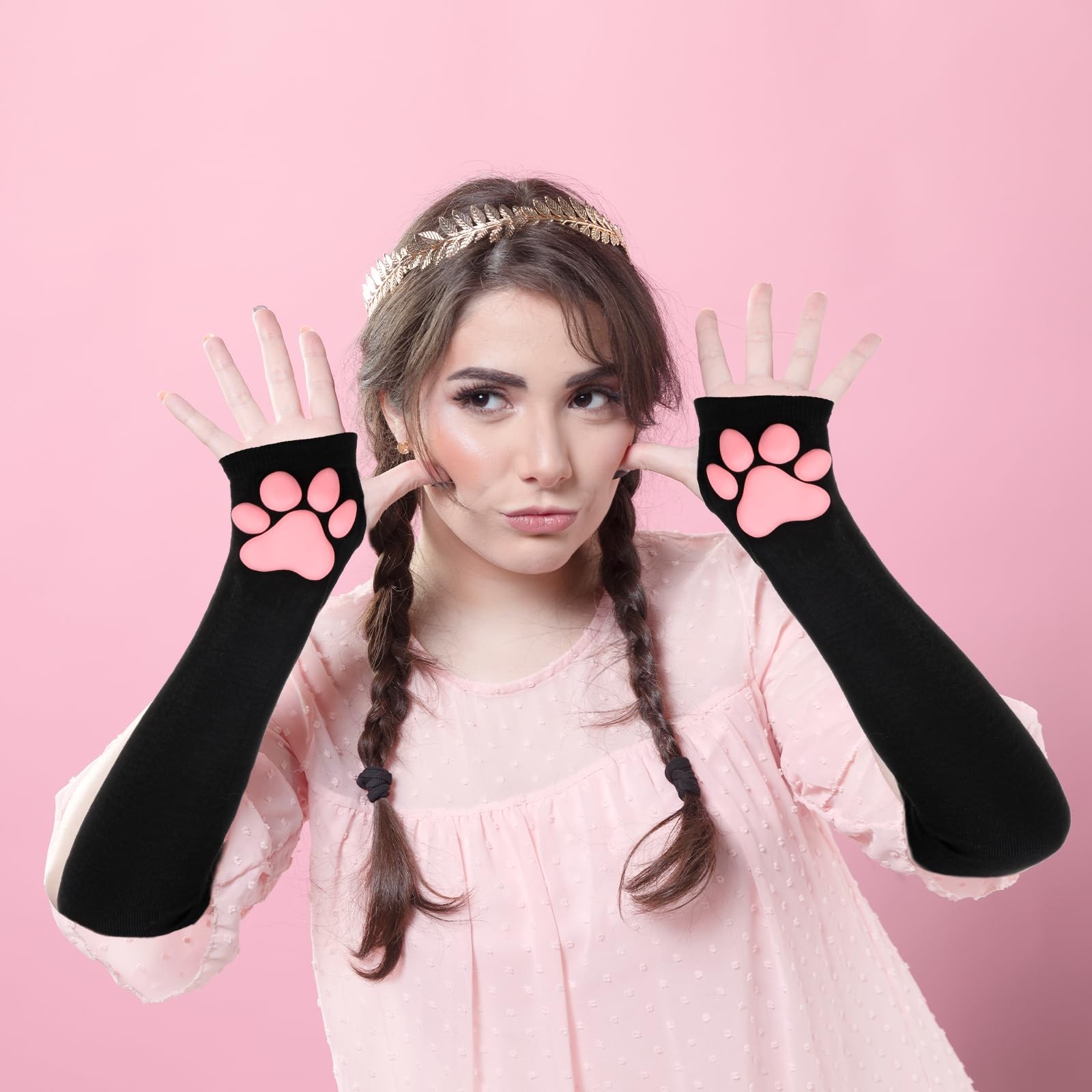 Women's Cute Therian Cat Paws Gloves 3D Cat Claw Paws Pad Sleeves for Cosplay gallery