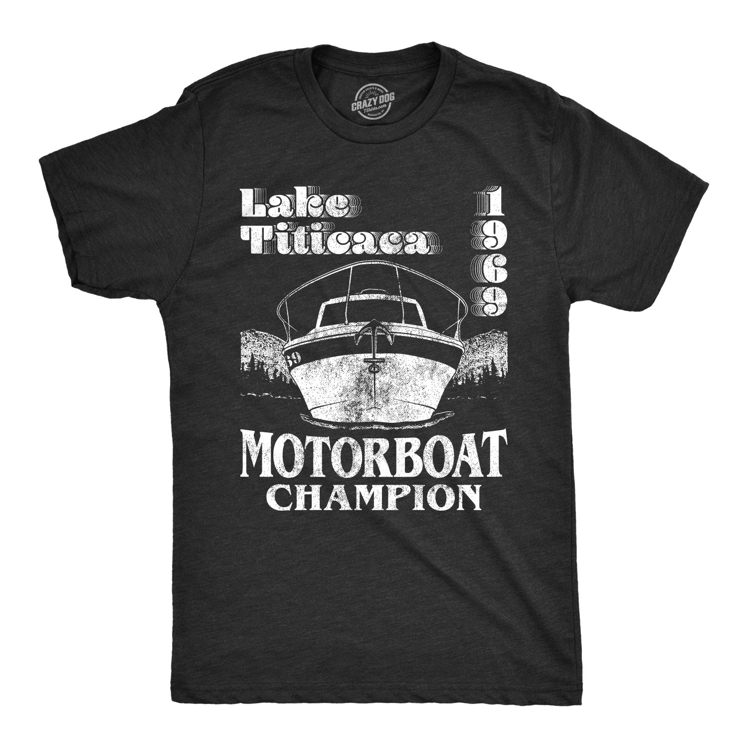 Mens Lake Titicaca T Shirt 1969 Motorboat Champion Funny Camping Shirt gallery