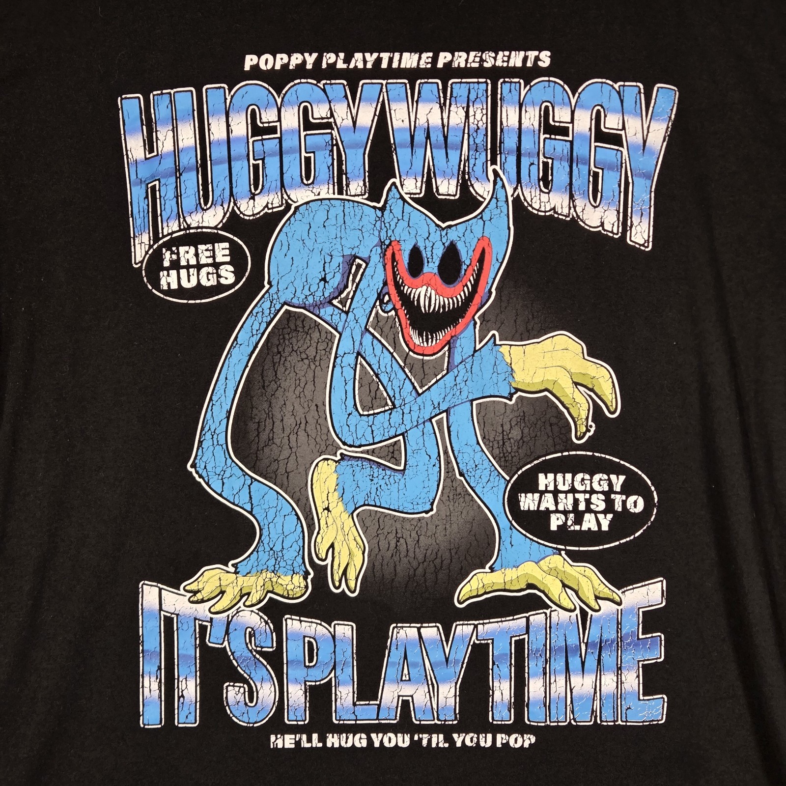 Poppy Playtime Huggy Wuggy Graphic T Shirt Black Horror Game Tee Youth XL gallery