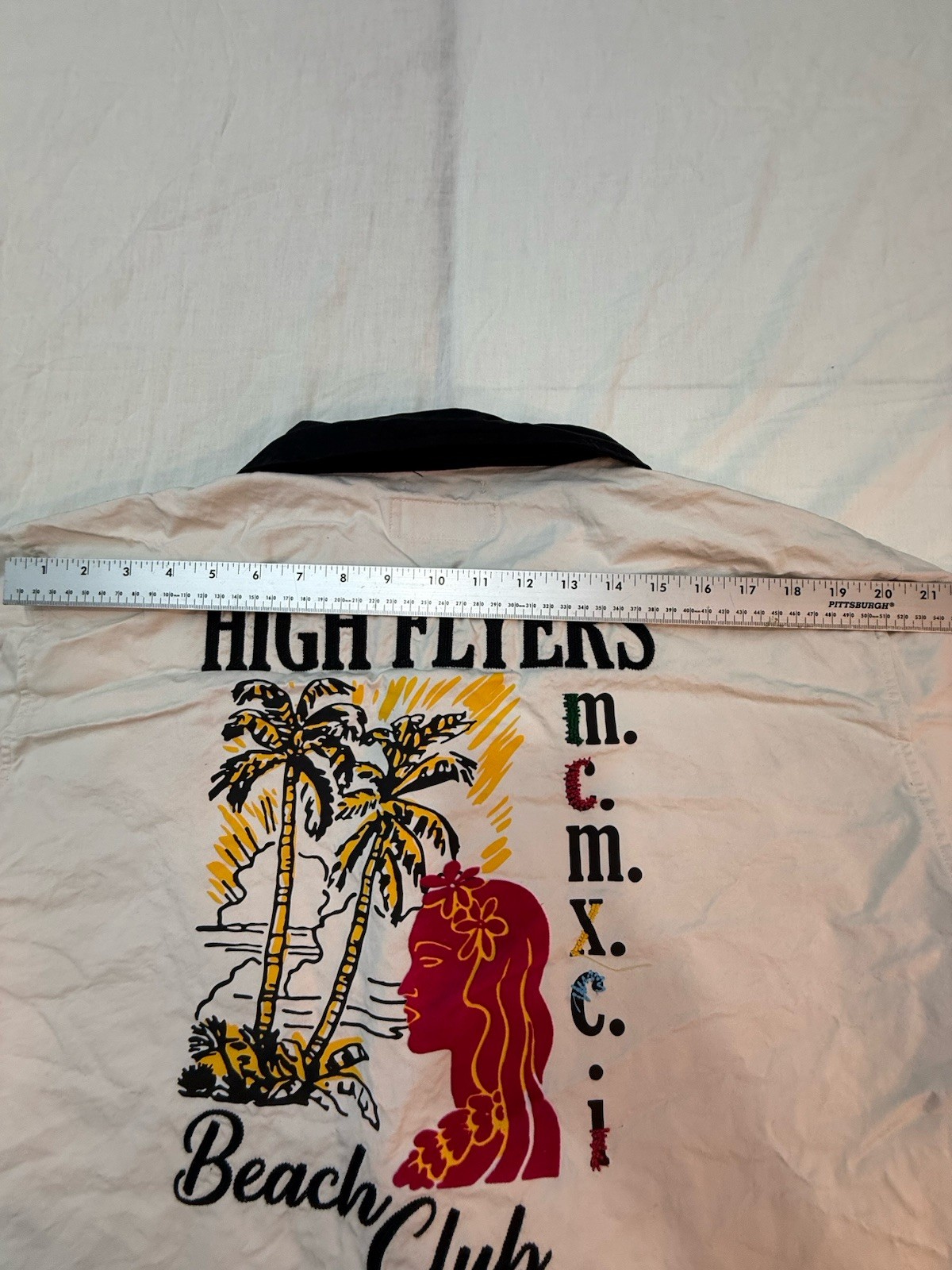 Smoke Rose Satin Lounge Beach Shirt- Chalk / XL Beach Club Palm Trees/ gallery